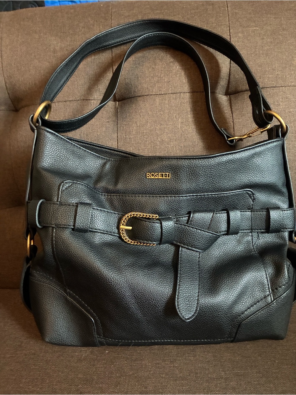 Rosetti Black Shoulder Bag with Gold Accents